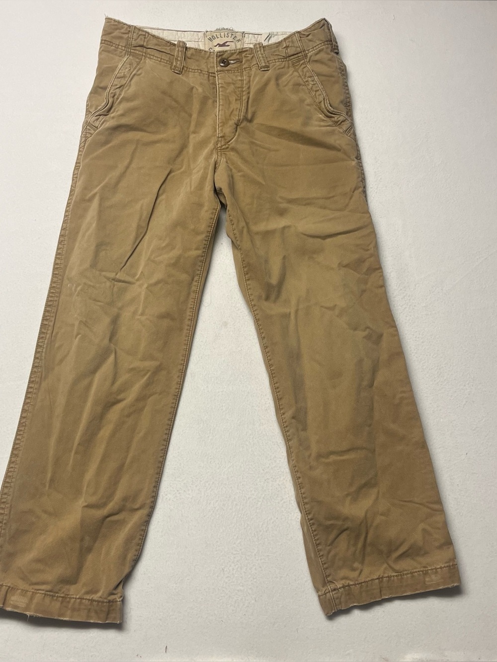 Y2K Hollister Men’s Khaki Chino Pants Button Fly Distressed 32x32